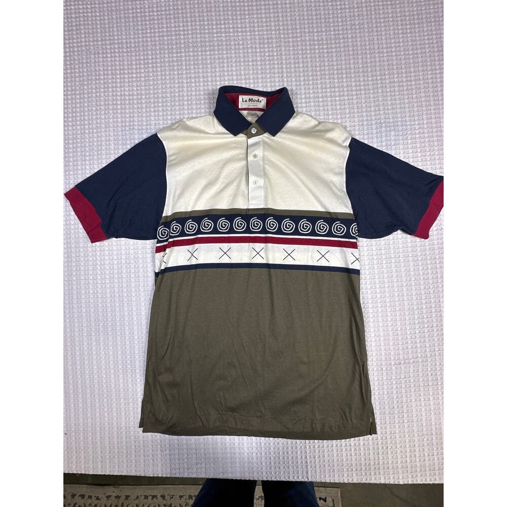 La Mode Colorblock Polo Shirt Vintage 90s Streetwear Cotton Mens Medium